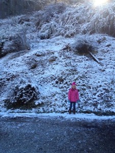 Rachel admiring the snow on the hillside