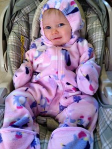 Sarah Amelia is enjoying Rachel's hand-me-down snow suit!